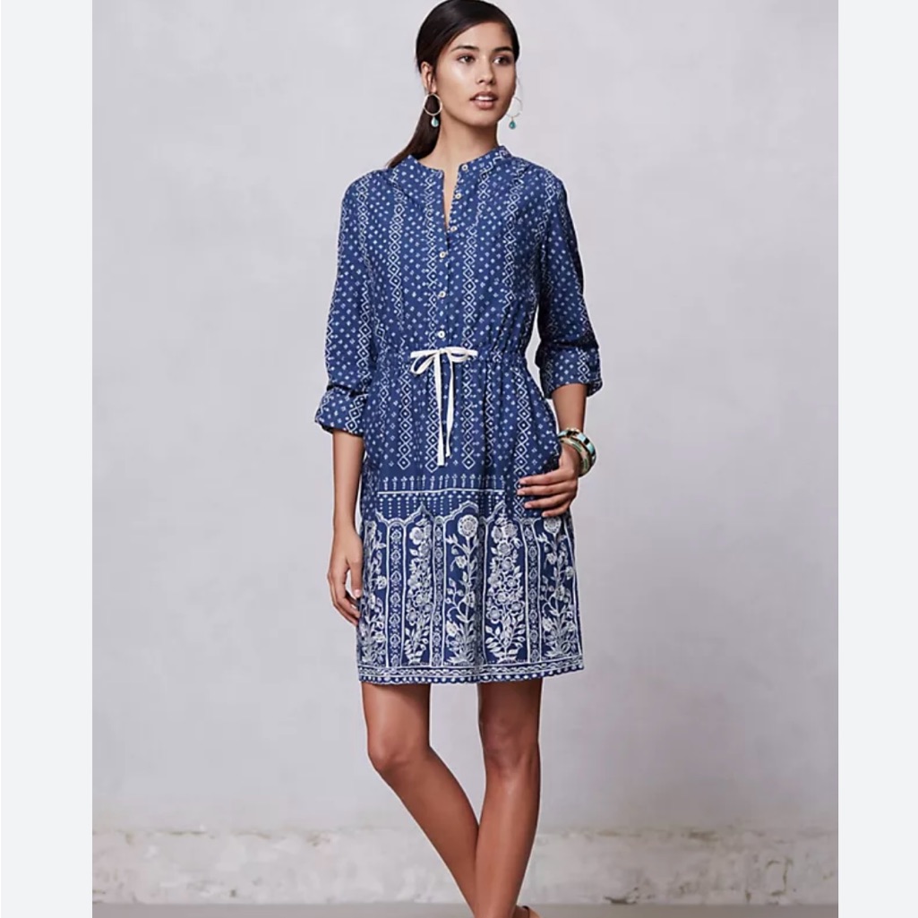 Meadow Rue Anthropologie Anila Blue Printed Shirtdress